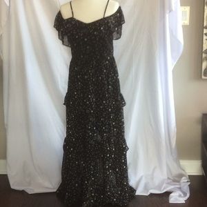 Black cold shoulder maxi dress with grey stars